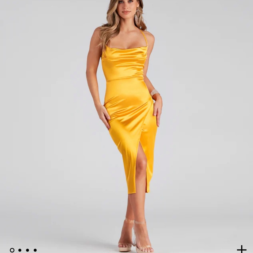 Formal Satin Asymmetrical Midi Dress
